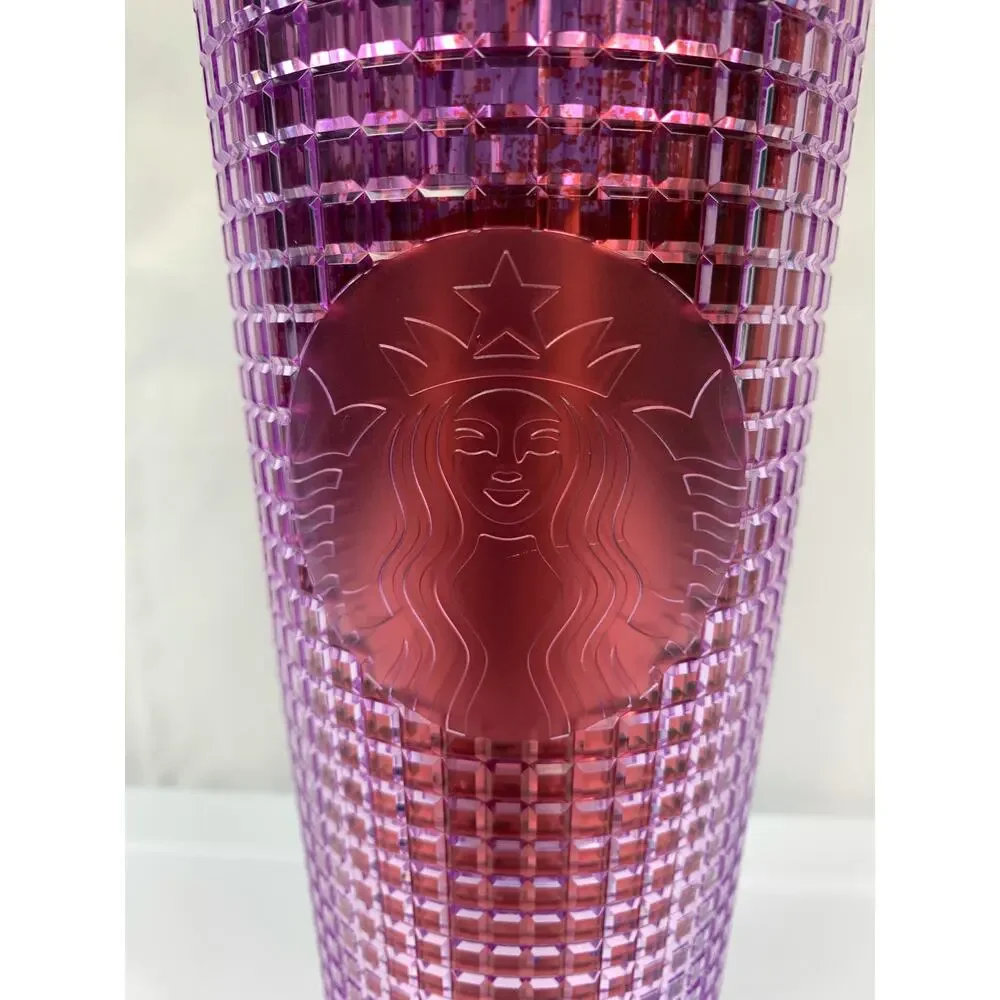 Starbucks Summer Tumbler 2021 Two-toned Purple Pink Studded Grid Brand